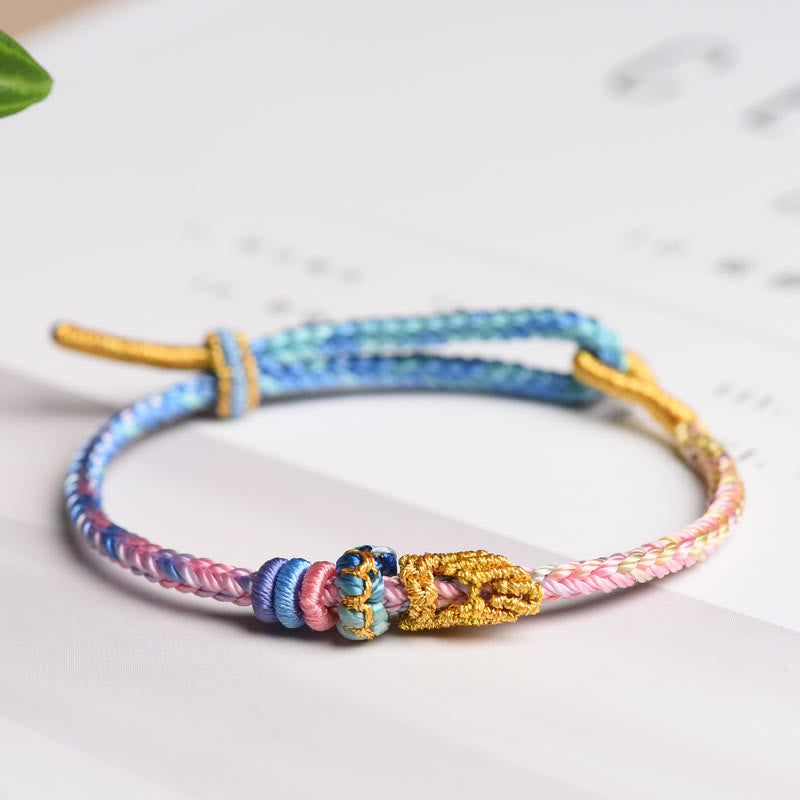 Buddha Stones Colorful Rope Eight Thread Peace Knot Luck Handmade Bracelet - Blue&Beige(Wrist Circumference 14-19cm) - image 12