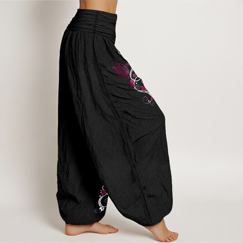 Buddha Stones Pure Cotton Softly Colored Butterfly Flower Vine Pattern Women's Elastic Waist Harem Pants - image 2