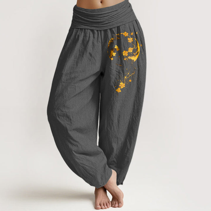 Buddha Stones Pure Cotton Brightly Colored Moon Flower Vine Pattern Women's Elastic Waist Harem Pants - DimGray - US16，UK/AU20，EU48 (3XL) - image 8