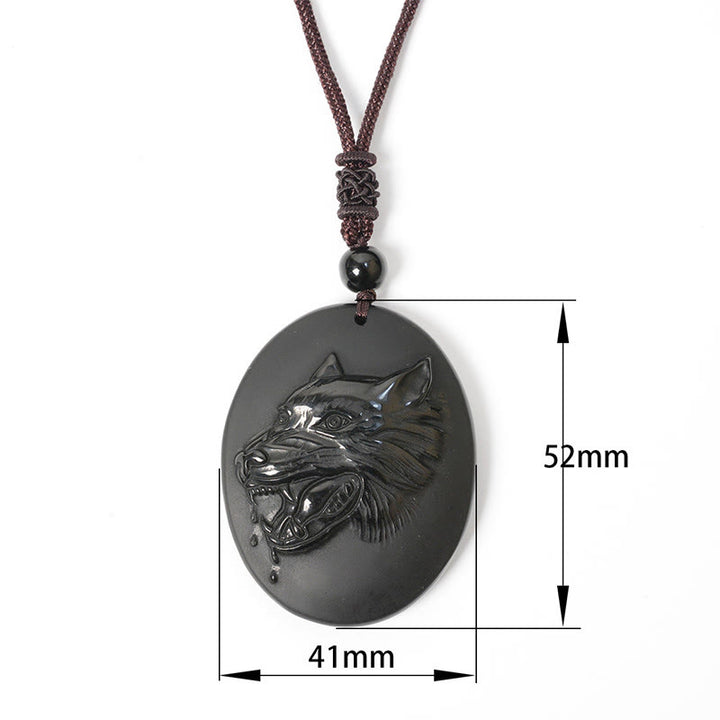 Buddha Stones Wolf Head Natural Black Obsidian Strength Necklace Pendant - image 8