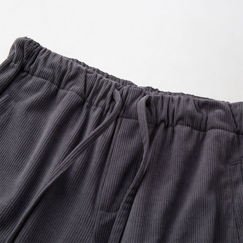 Buddha Stones Winter Men's Drawstring Plain Elastic Waistband Design Corduroy Pants With Pockets - image 2