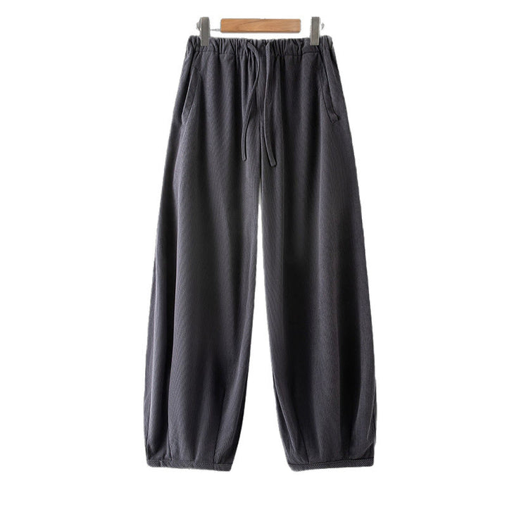 Buddha Stones Winter Men's Drawstring Plain Elastic Waistband Design Corduroy Pants With Pockets - image 7