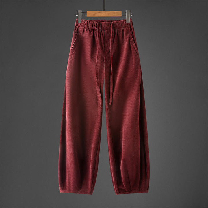 Buddha Stones Winter Men's Drawstring Plain Elastic Waistband Design Corduroy Pants With Pockets - DarkRed - US/UK/AU46，EU56 (5XL) - image 10