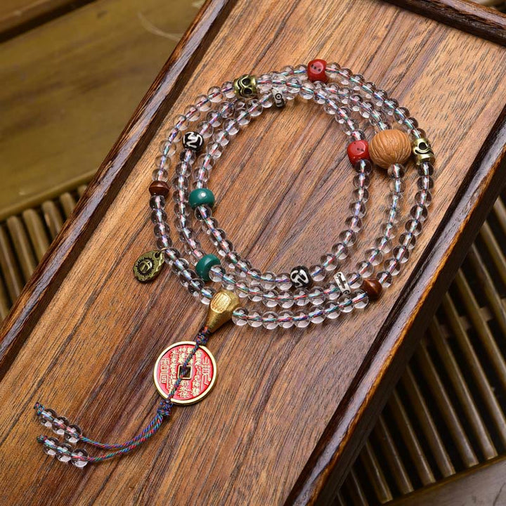 Buddha Stones 108 Beads Liuli Crystal Dzi Bead Agate Blessings Tassel Mala - Mountain Ghosts Spend Money - 6mm - image 16