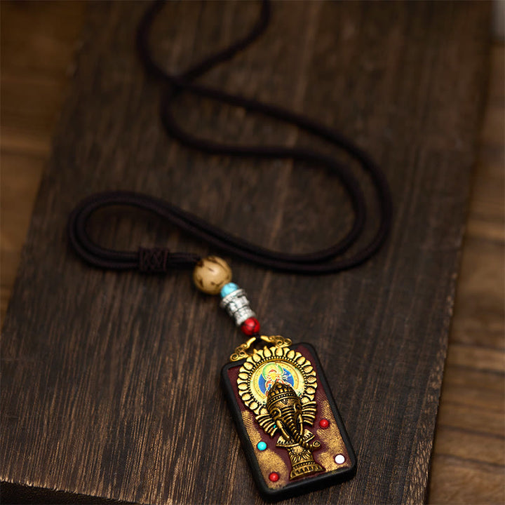 Buddha Stones Tibetan Ganesh Ganpati Elephant Ebony Wood Rope Peace Necklace Pendant - image 15