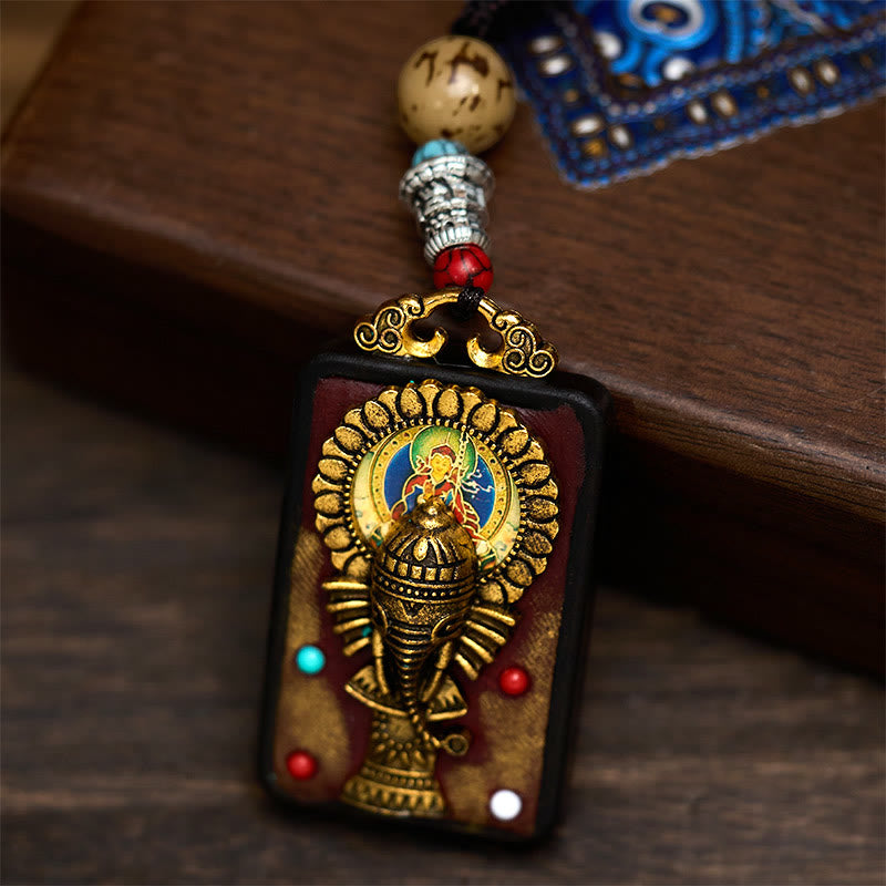 Buddha Stones Tibetan Ganesh Ganpati Elephant Ebony Wood Rope Peace Necklace Pendant - image 14