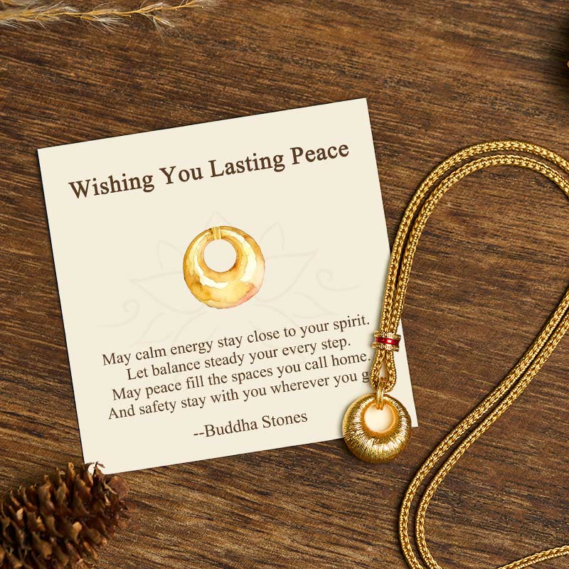 Buddha Stones "Wishing You Lasting Peace" 24k Gold Plated Copper Peace Buckle Necklace Includes Gift Message Card - Peace Buckle Rope Necklace - Standard Gift Box - image 0