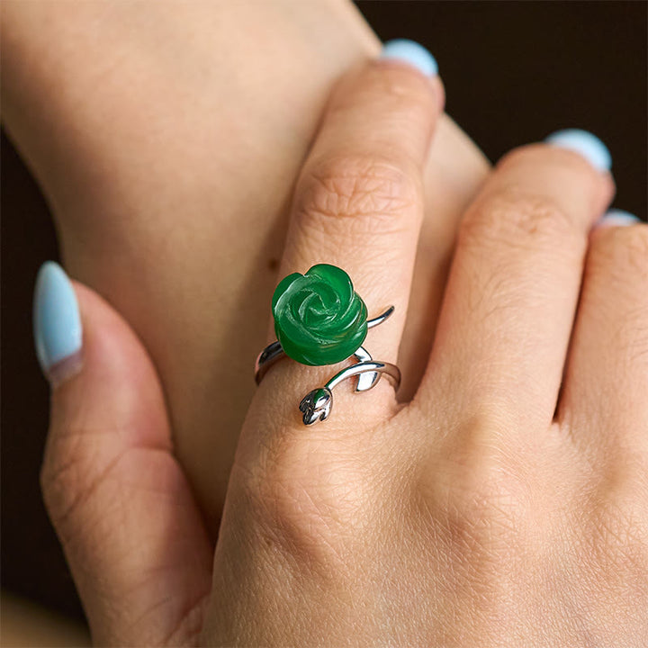 Buddha Stones Rose Green Jasper Copper Plated Silver Adjustable Balance Ring - image 5