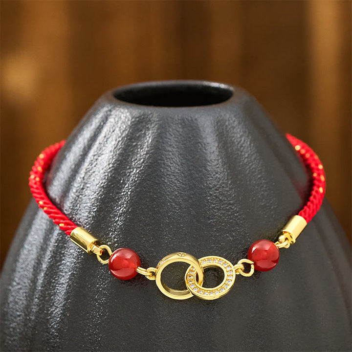 Buddha Stones Connected Peace Buckles Copper Plated Gold Red String Protection Bracelet - image 3