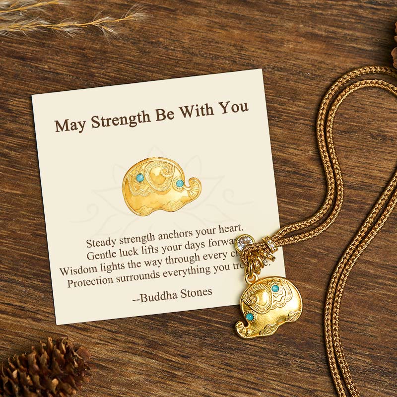 Buddha Stones "May Strength Be With You" 24k Gold Plated Brass Elephant Necklace Includes Gift Message Card - Elephant - Standard Gift Box - image 0