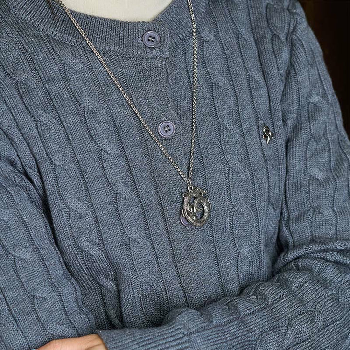 Buddha Stones Tibetan Coiling Dragon Taotie Pattern Copper Plated Silver Necklace Pendant - image 5