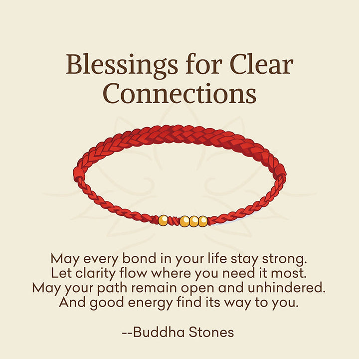 Buddha Stones "Blessings for Clear Connections" 925 Sterling Silver Plated Gold Beads Red String Bracelet Includes Gift Message Card - image 2