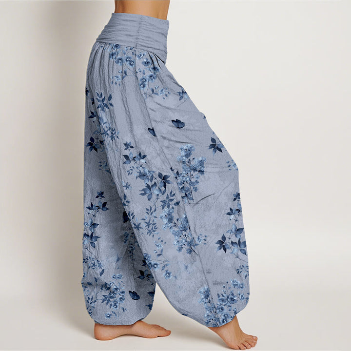 Buddha Stones Cotton Hazy Flower Leaf Pattern Women's Elastic Waist Harem Pants - image 10