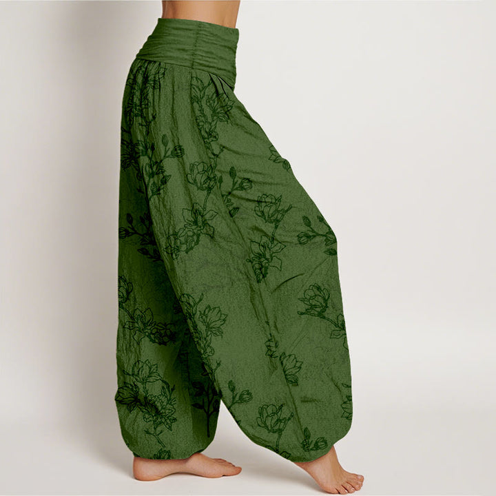 Buddha Stones Cotton Simple Flower Bud Pattern Women's Elastic Waist Harem Pants - image 2