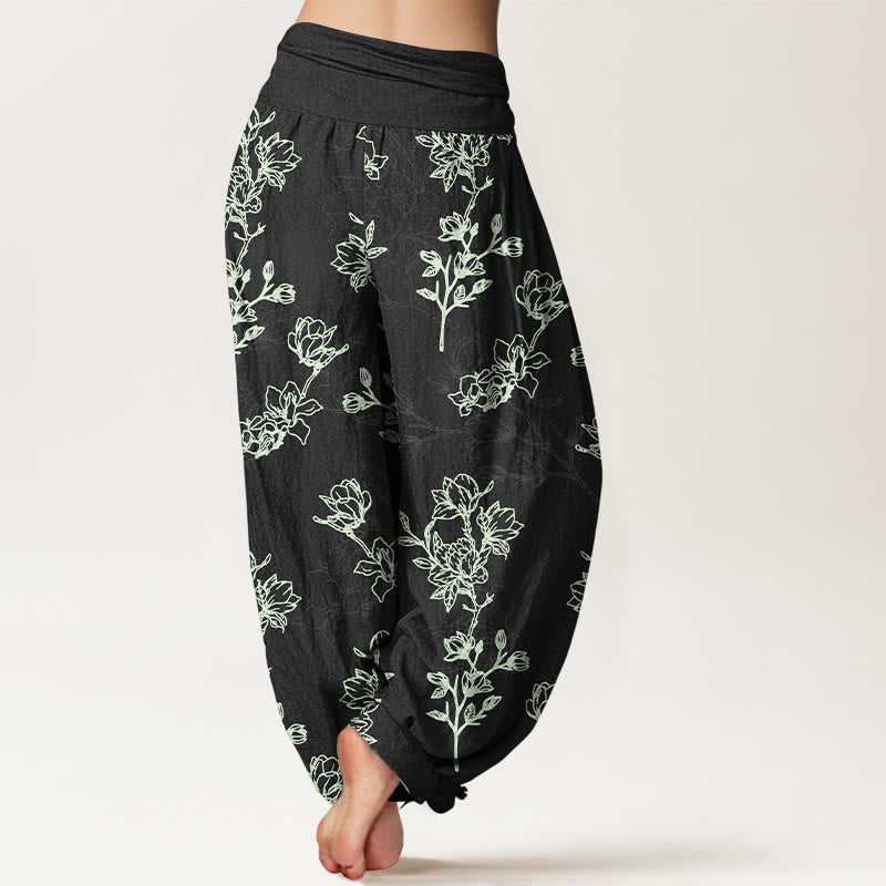 Buddha Stones Cotton Simple Flower Bud Pattern Women's Elastic Waist Harem Pants - image 6