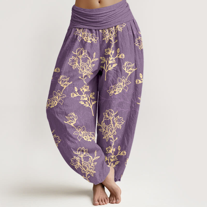 Buddha Stones Cotton Simple Flower Bud Pattern Women's Elastic Waist Harem Pants - MediumPurple - US16，UK/AU20，EU48 (3XL) - image 8