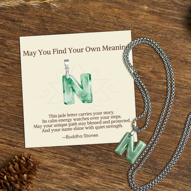 Buddha Stones "May You Find Your Own Meaning" Natural A-Z Letter Jade Titanium Steel Chain Necklace Includes Gift Message Card - N - Titanium Steel Chain(One Pendant) - Standard Gift Box - image 63