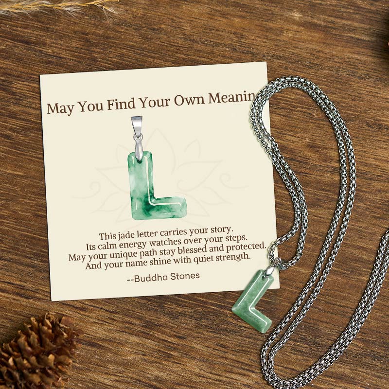 Buddha Stones "May You Find Your Own Meaning" Natural A-Z Letter Jade Titanium Steel Chain Necklace Includes Gift Message Card - L - Titanium Steel Chain(One Pendant) - Standard Gift Box - image 55
