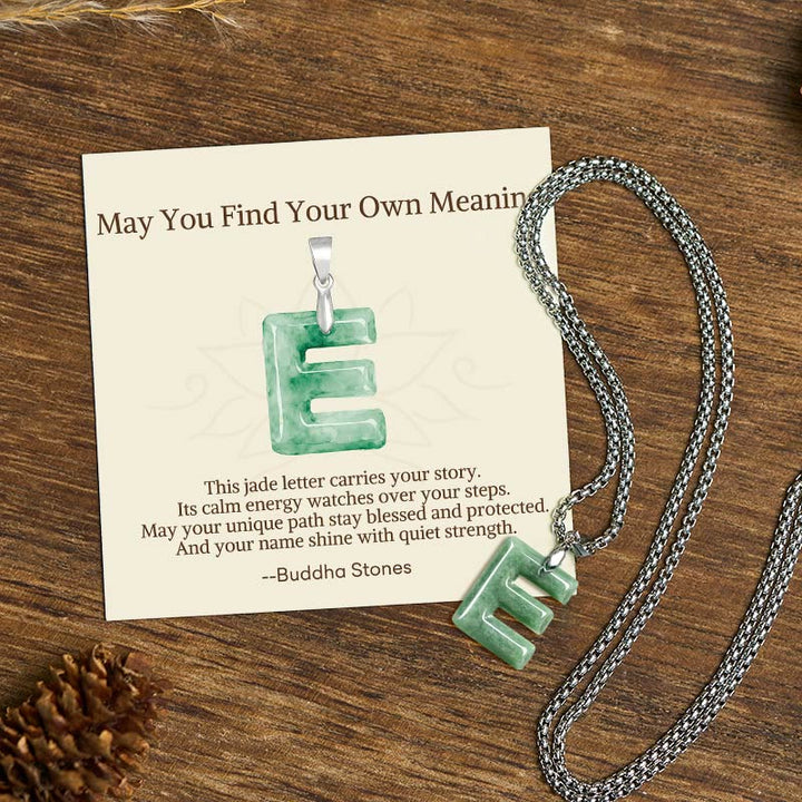 Buddha Stones "May You Find Your Own Meaning" Natural A-Z Letter Jade Titanium Steel Chain Necklace Includes Gift Message Card - E - Titanium Steel Chain(One Pendant) - Standard Gift Box - image 27