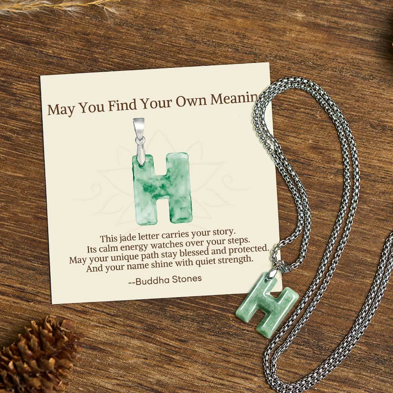 Buddha Stones "May You Find Your Own Meaning" Natural A-Z Letter Jade Titanium Steel Chain Necklace Includes Gift Message Card - H - Titanium Steel Chain(One Pendant) - Standard Gift Box - image 39