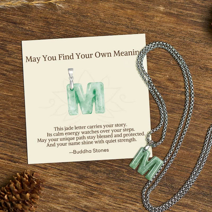 Buddha Stones "May You Find Your Own Meaning" Natural A-Z Letter Jade Titanium Steel Chain Necklace Includes Gift Message Card - M - Titanium Steel Chain(One Pendant) - Standard Gift Box - image 59