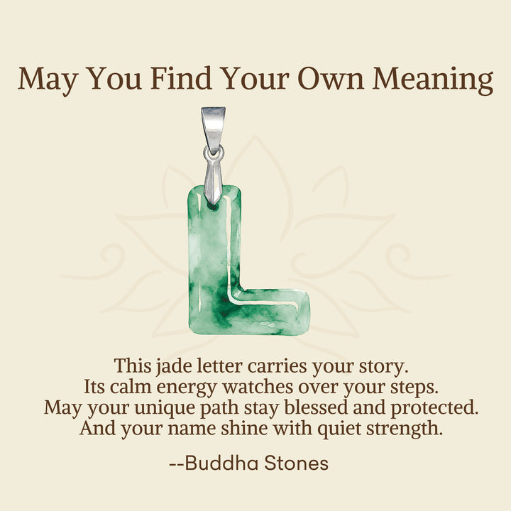 Buddha Stones "May You Find Your Own Meaning" Natural A-Z Letter Jade Titanium Steel Chain Necklace Includes Gift Message Card - image 57