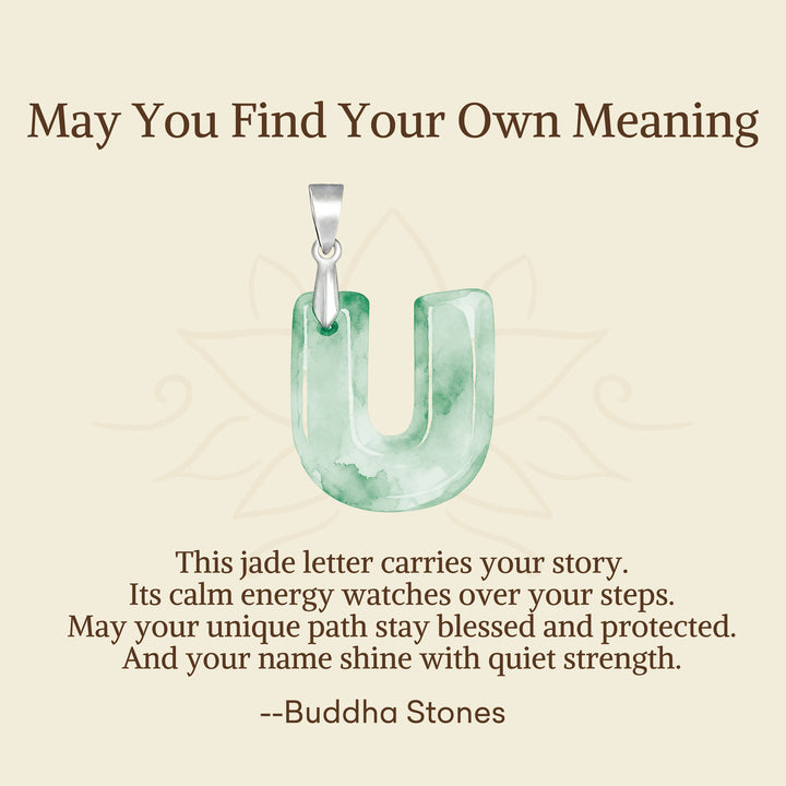 Buddha Stones "May You Find Your Own Meaning" Natural A-Z Letter Jade Titanium Steel Chain Necklace Includes Gift Message Card - image 93