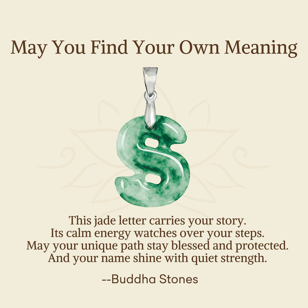 Buddha Stones "May You Find Your Own Meaning" Natural A-Z Letter Jade Titanium Steel Chain Necklace Includes Gift Message Card - image 85