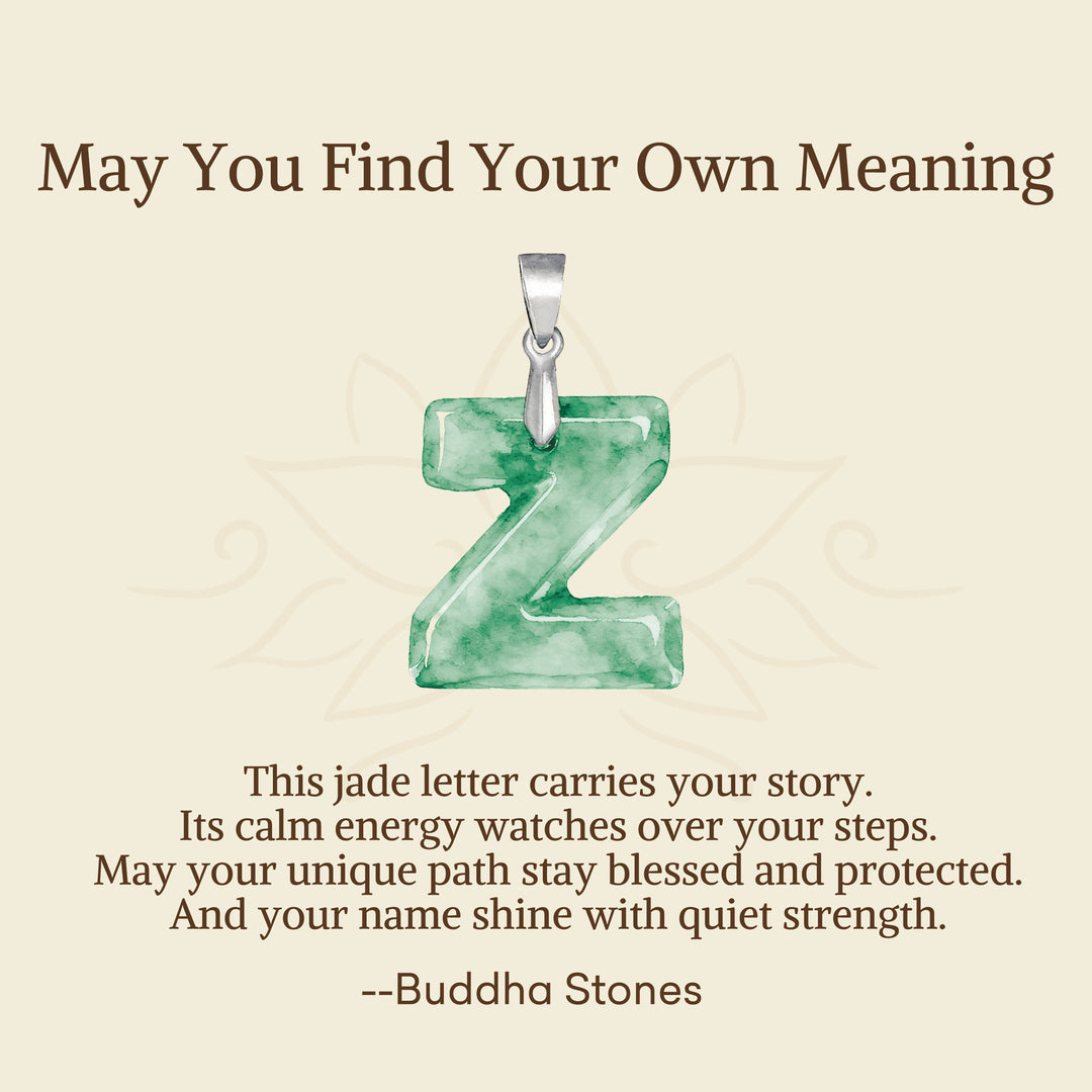 Buddha Stones "May You Find Your Own Meaning" Natural A-Z Letter Jade Titanium Steel Chain Necklace Includes Gift Message Card - image 113