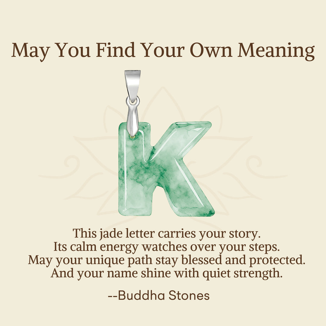 Buddha Stones "May You Find Your Own Meaning" Natural A-Z Letter Jade Titanium Steel Chain Necklace Includes Gift Message Card - image 53