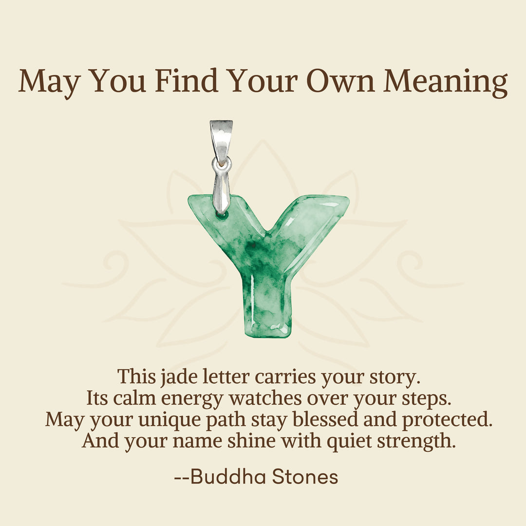 Buddha Stones "May You Find Your Own Meaning" Natural A-Z Letter Jade 925 Sterling Silver Chain Necklace Includes Gift Message Card - image 118