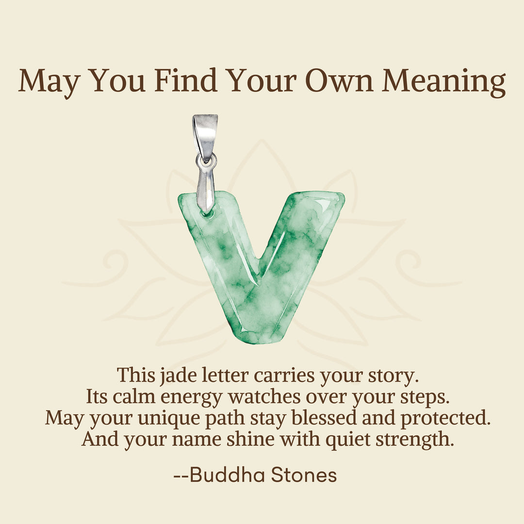 Buddha Stones "May You Find Your Own Meaning" Natural A-Z Letter Jade 925 Sterling Silver Chain Necklace Includes Gift Message Card - image 106