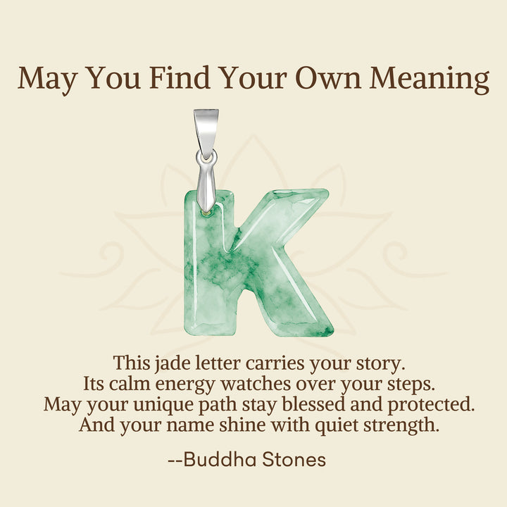 Buddha Stones "May You Find Your Own Meaning" Natural A-Z Letter Jade Titanium Steel Chain Necklace Includes Gift Message Card - image 53