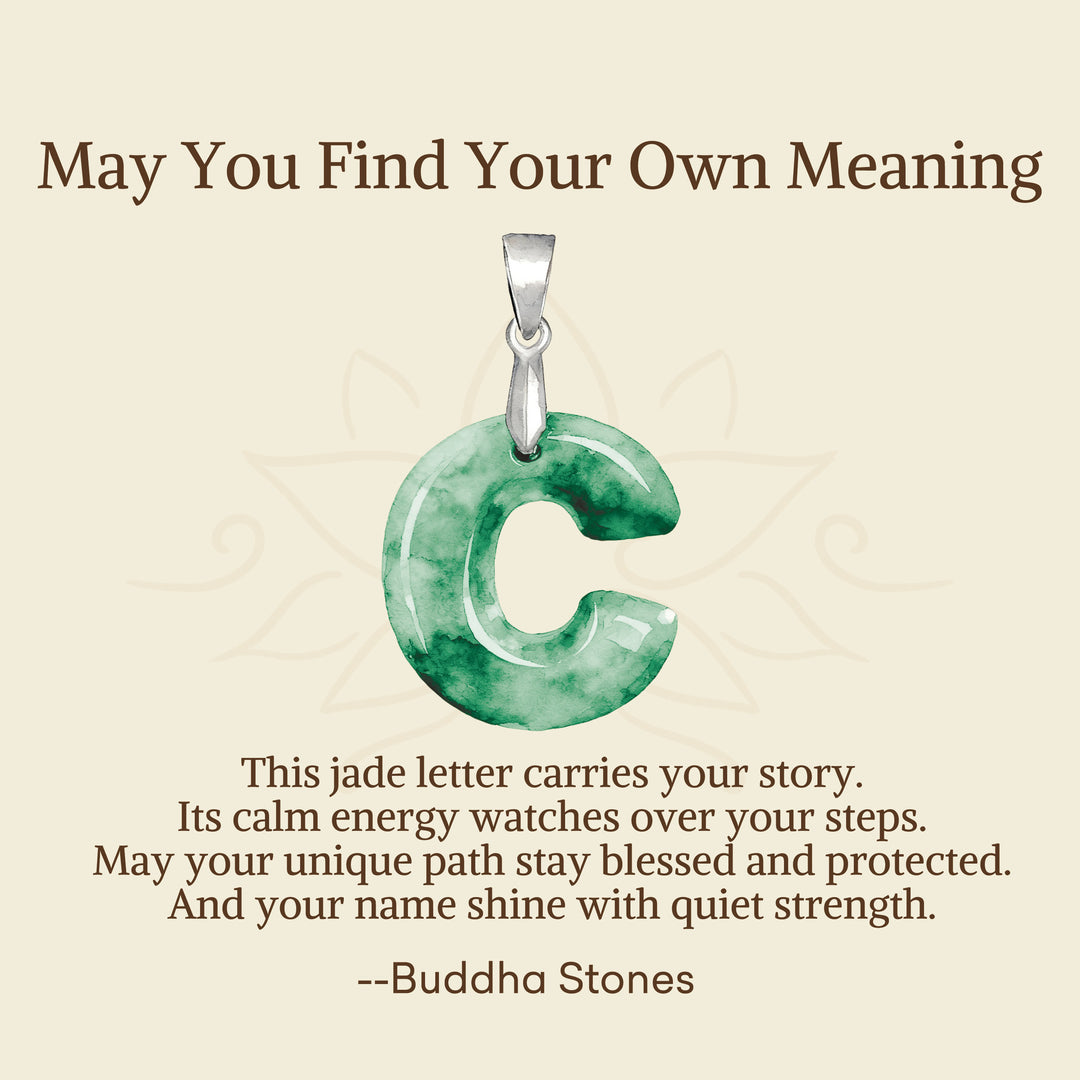 Buddha Stones "May You Find Your Own Meaning" Natural A-Z Letter Jade 925 Sterling Silver Chain Necklace Includes Gift Message Card - image 26