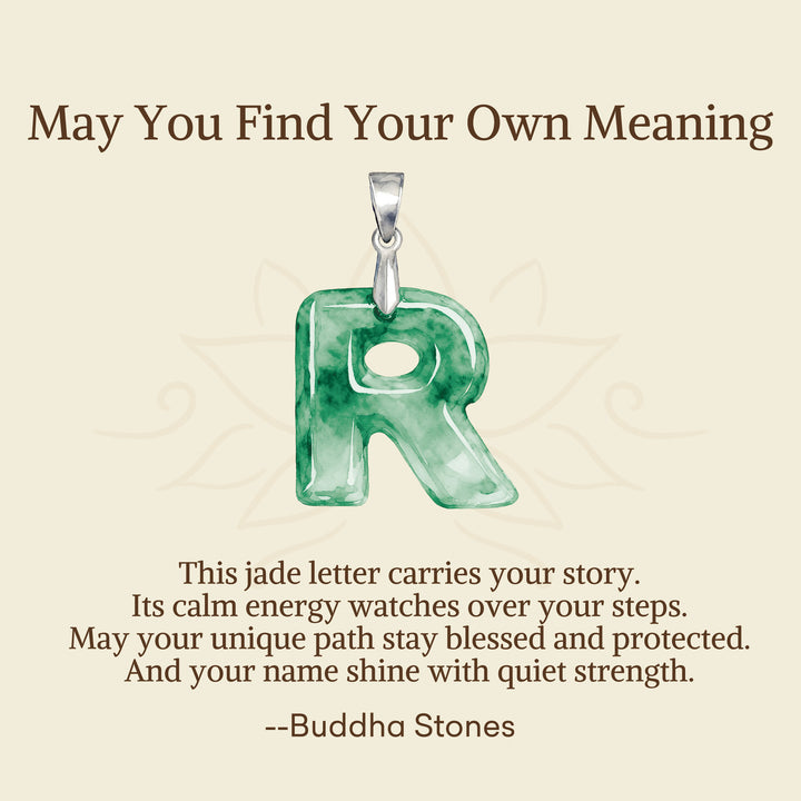 Buddha Stones "May You Find Your Own Meaning" Natural A-Z Letter Jade Titanium Steel Chain Necklace Includes Gift Message Card - image 81