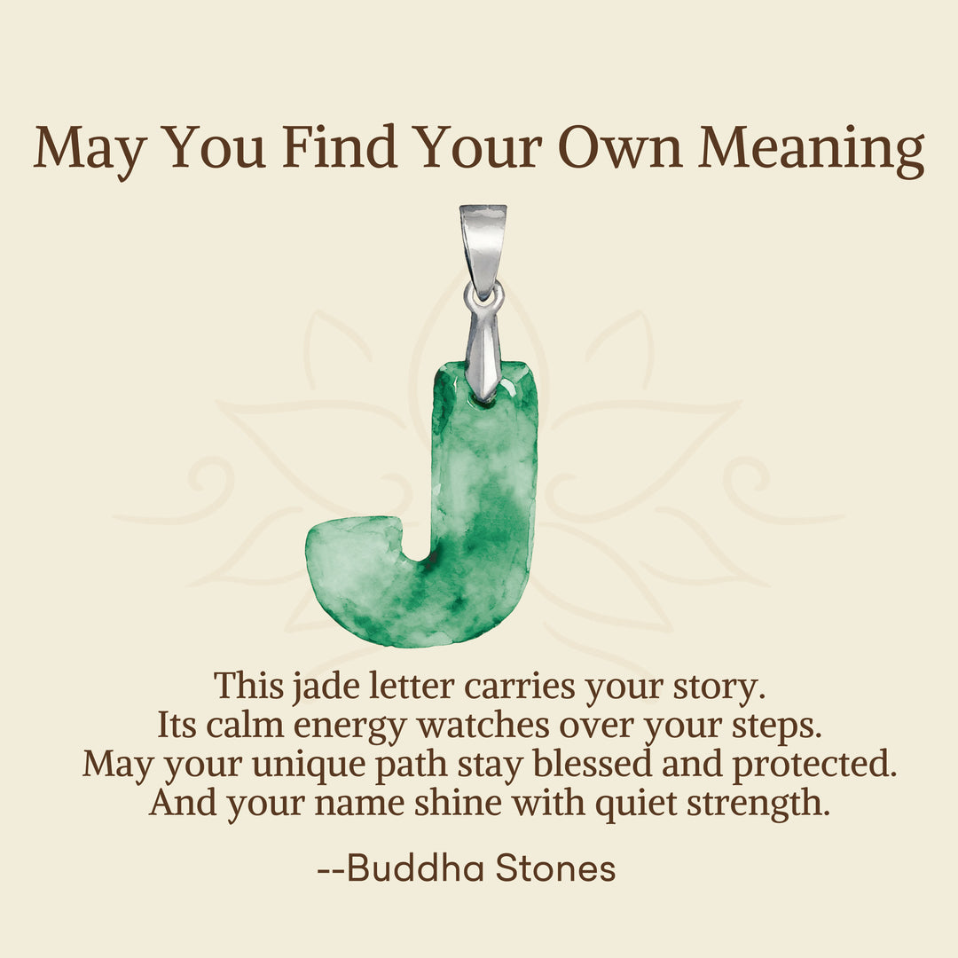 Buddha Stones "May You Find Your Own Meaning" Natural A-Z Letter Jade Titanium Steel Chain Necklace Includes Gift Message Card - image 49