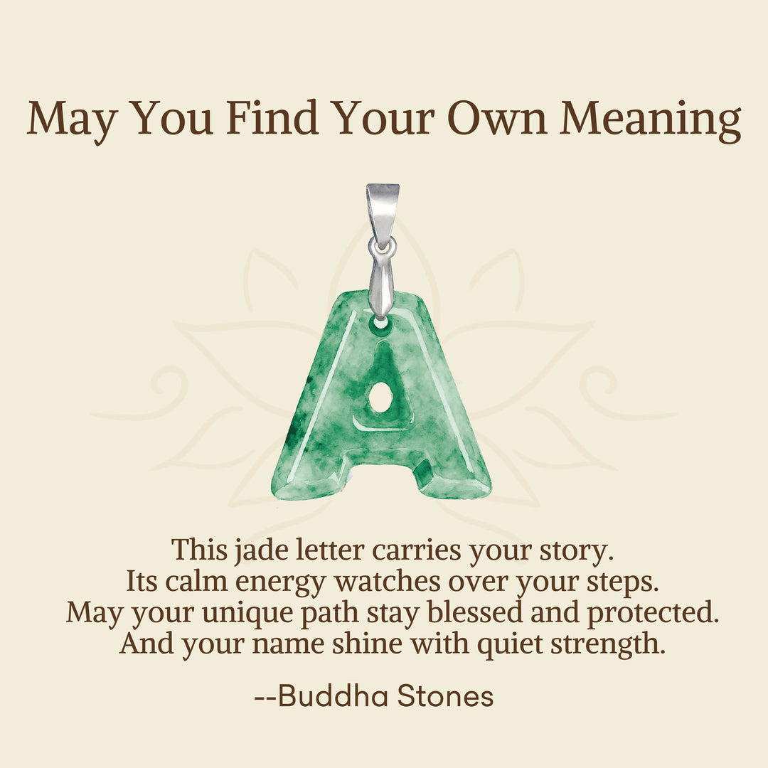 Buddha Stones "May You Find Your Own Meaning" Natural A-Z Letter Jade 925 Sterling Silver Chain Necklace Includes Gift Message Card - image 3