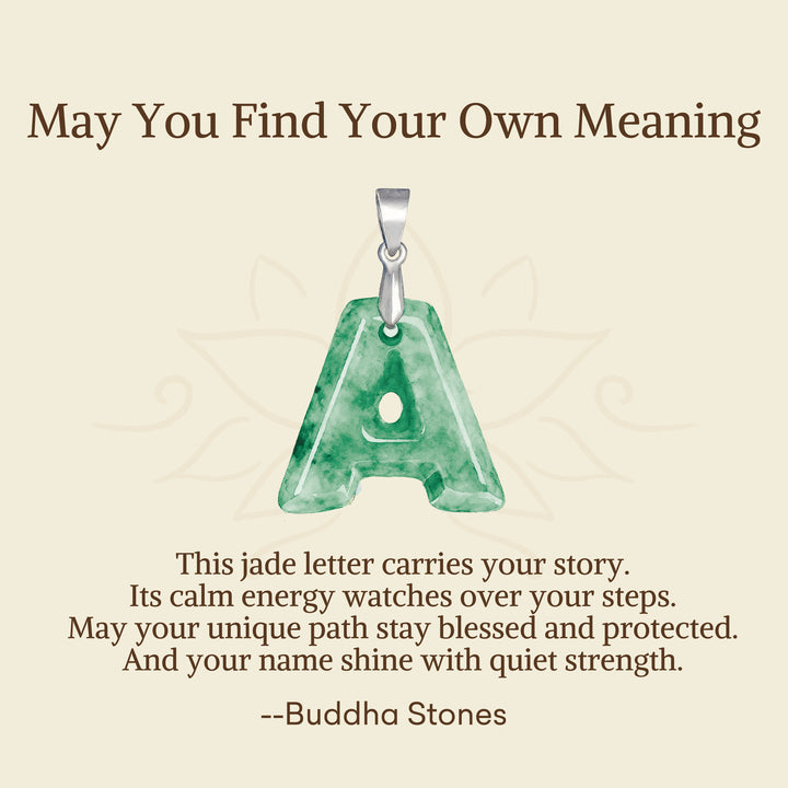 Buddha Stones "May You Find Your Own Meaning" Natural A-Z Letter Jade Titanium Steel Chain Necklace Includes Gift Message Card - image 3