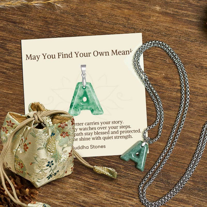 Buddha Stones "May You Find Your Own Meaning" Natural A-Z Letter Jade Titanium Steel Chain Necklace Includes Gift Message Card - A - Titanium Steel Chain(One Pendant) - Deluxe Gift Bag (+$9.59) - image 7