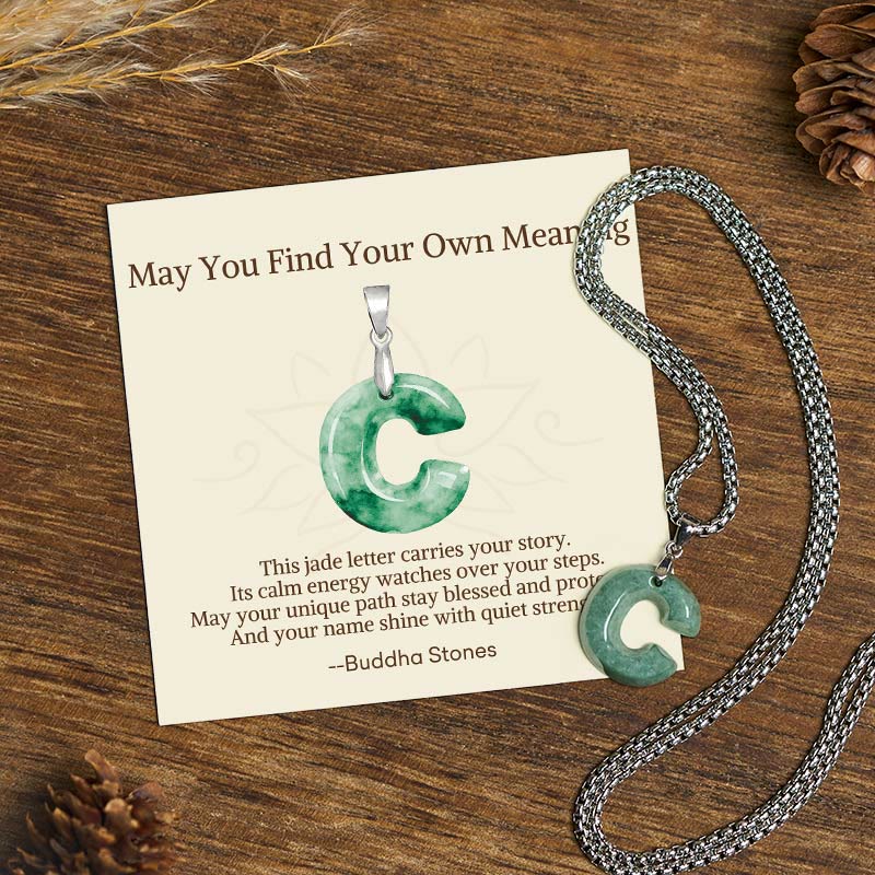 Buddha Stones "May You Find Your Own Meaning" Natural A-Z Letter Jade Titanium Steel Chain Necklace Includes Gift Message Card - C - Titanium Steel Chain(One Pendant) - Standard Gift Box - image 17