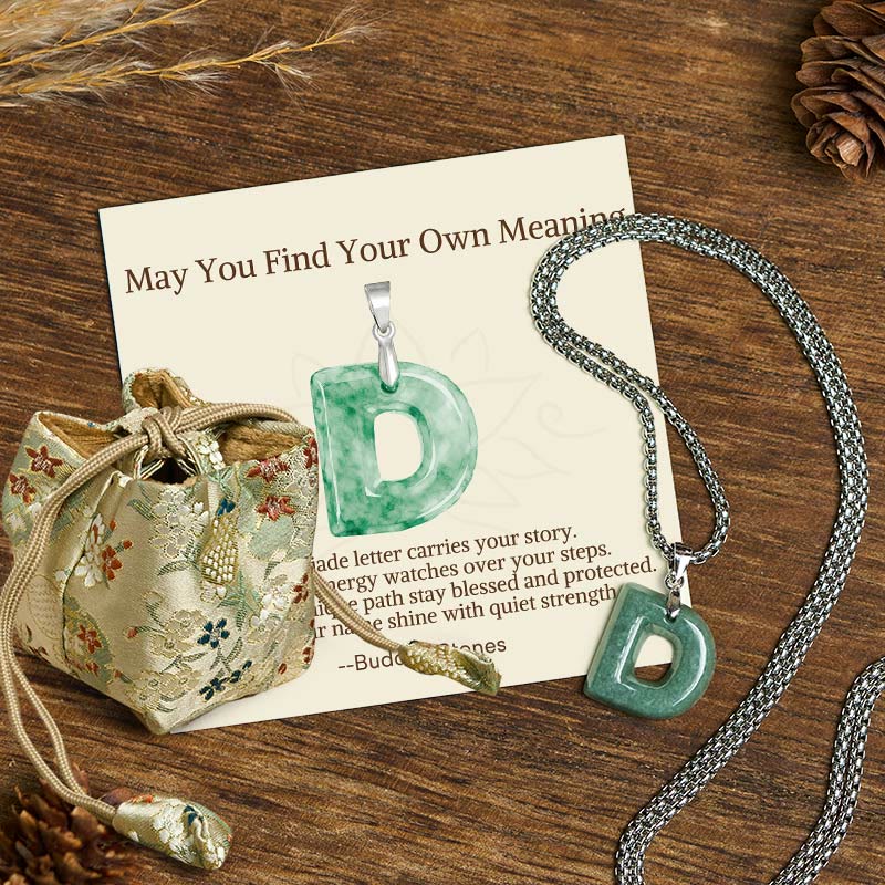 Buddha Stones "May You Find Your Own Meaning" Natural A-Z Letter Jade Titanium Steel Chain Necklace Includes Gift Message Card - D - Titanium Steel Chain(One Pendant) - Deluxe Gift Bag (+$9.59) - image 26