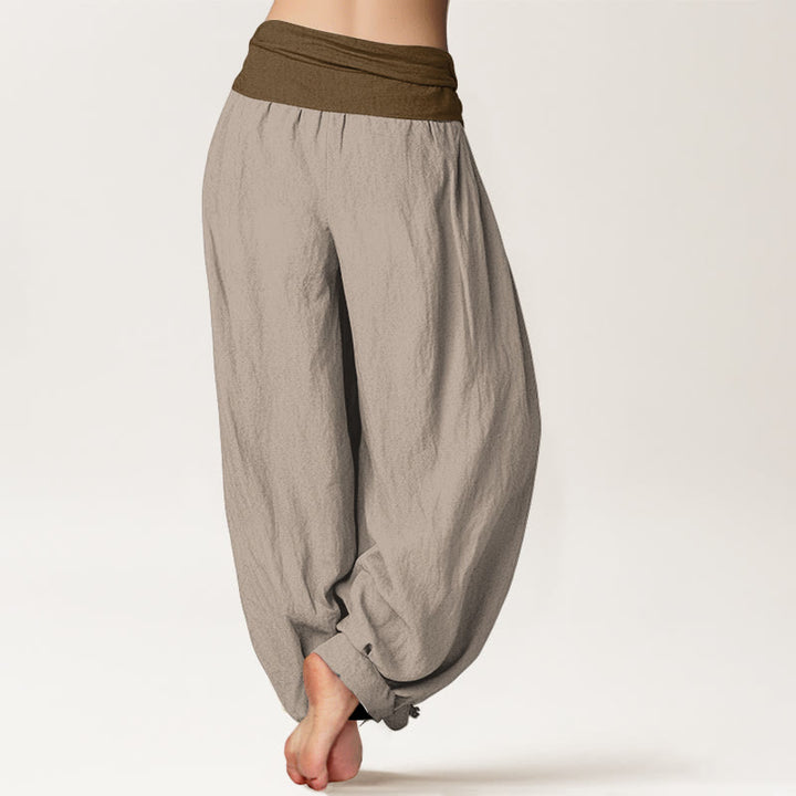 Buddha Stones Cotton Black Green Tan Solid Color Women's Elastic Waist Harem Pants - image 9