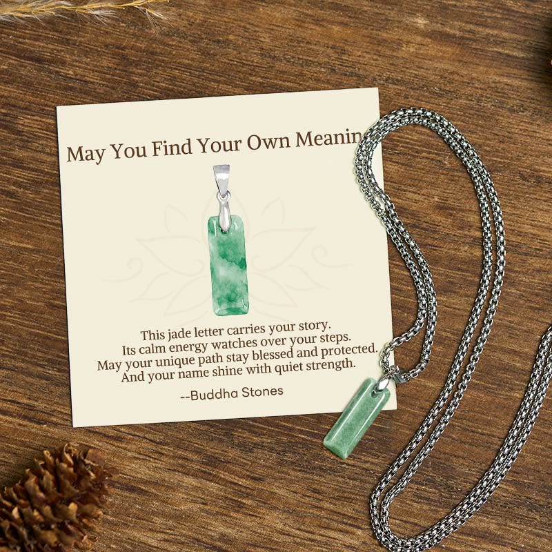 Buddha Stones "May You Find Your Own Meaning" Natural A-Z Letter Jade Titanium Steel Chain Necklace Includes Gift Message Card - I - Titanium Steel Chain(One Pendant) - Standard Gift Box - image 43