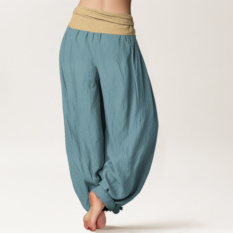 Buddha Stones Cotton Brown Blue Black Solid Color Women's Elastic Waist Harem Pants - image 6