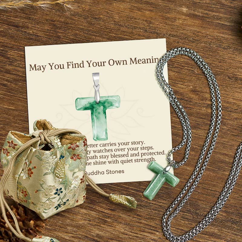 Buddha Stones "May You Find Your Own Meaning" Natural A-Z Letter Jade Titanium Steel Chain Necklace Includes Gift Message Card - T - Titanium Steel Chain(One Pendant) - Deluxe Gift Bag (+$9.59) - image 90