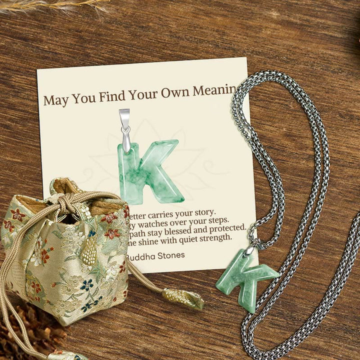 Buddha Stones "May You Find Your Own Meaning" Natural A-Z Letter Jade Titanium Steel Chain Necklace Includes Gift Message Card - K - Titanium Steel Chain(One Pendant) - Deluxe Gift Bag (+$9.59) - image 54