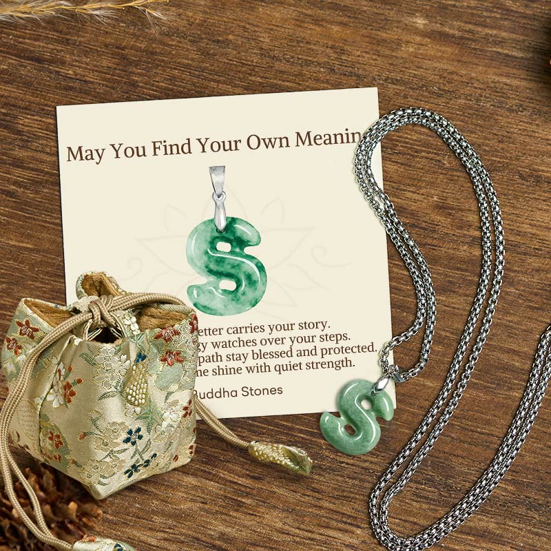 Buddha Stones "May You Find Your Own Meaning" Natural A-Z Letter Jade Titanium Steel Chain Necklace Includes Gift Message Card - S - Titanium Steel Chain(One Pendant) - Deluxe Gift Bag (+$9.59) - image 86