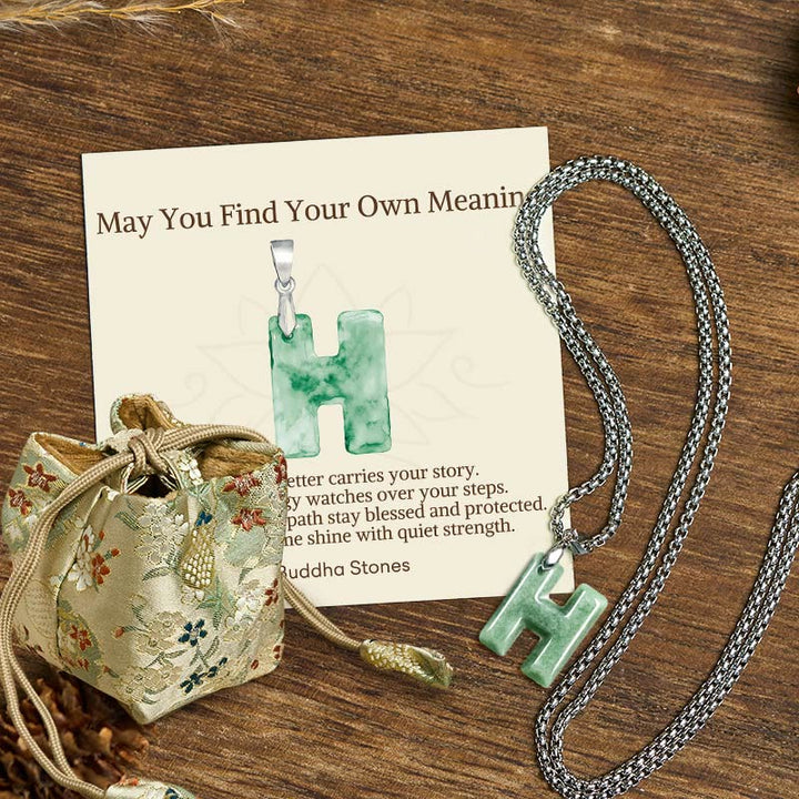 Buddha Stones "May You Find Your Own Meaning" Natural A-Z Letter Jade Titanium Steel Chain Necklace Includes Gift Message Card - H - Titanium Steel Chain(One Pendant) - Deluxe Gift Bag (+$9.59) - image 42