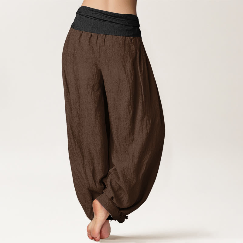 Buddha Stones Cotton Green Black Brown Red Solid Color Women's Elastic Waist Harem Pants - image 9