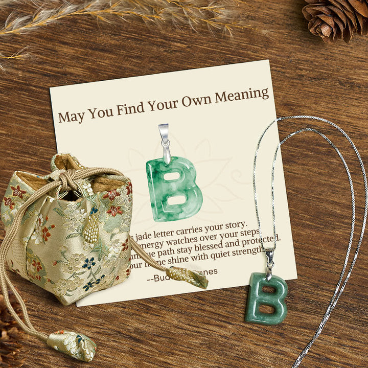 Buddha Stones "May You Find Your Own Meaning" Natural A-Z Letter Jade Titanium Steel Chain Necklace Includes Gift Message Card - image 129